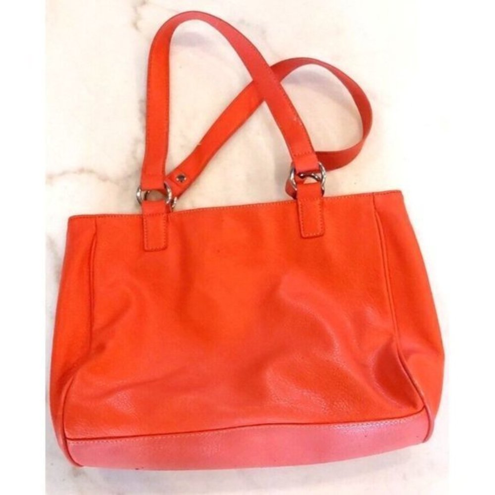 Women's Nine West Faux Tangerine Leather Double Handle Tote Shoulder Bag - Picture 4 of 7